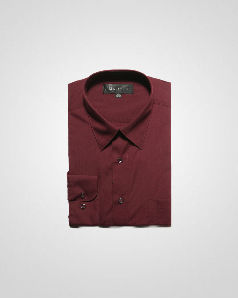 MARQUIS MEN'S SOLID BURGUNDY CLASSIC FIT DRESS SHIRT Quails MARQUIS MEN'S SOLID BURGUNDY CLASSIC FIT DRESS SHIRT Quails
