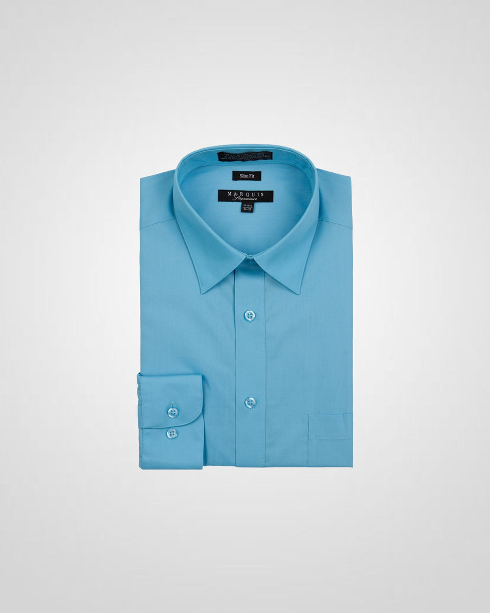 MARQUIS MEN'S TURQUOISE SOLID SLIM FIT DRESS SHIRT – Quails