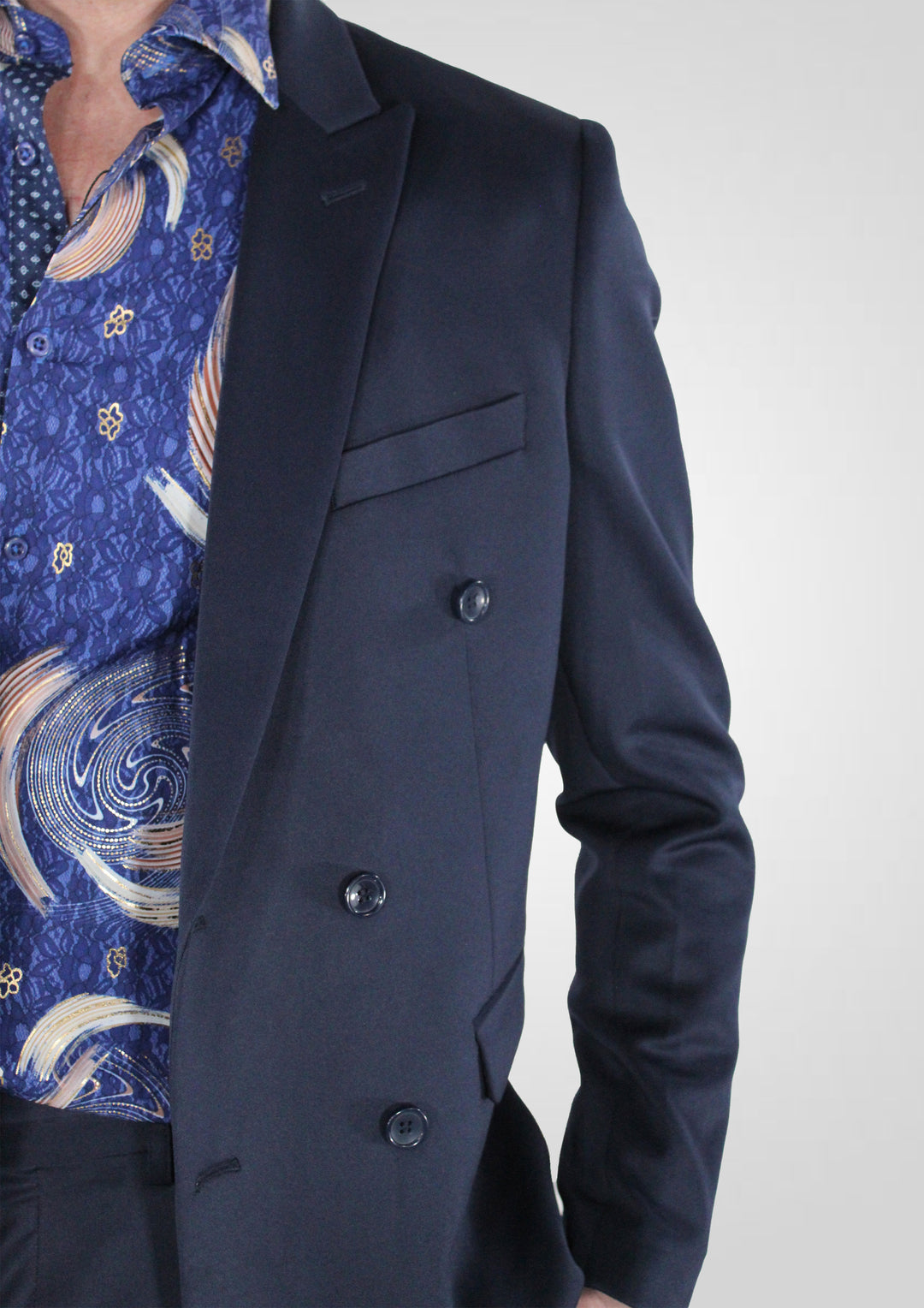 マメ クロゴウチ Collarless Double Breasted Suit Jacket navy Mame Kurogouchi】Acetate Polyester Collarless Double