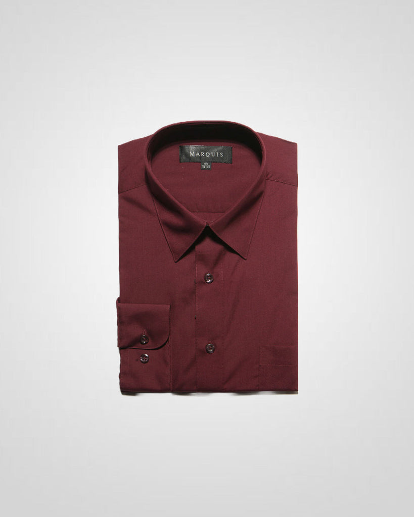 MARQUIS MEN'S SOLID BURGUNDY CLASSIC FIT DRESS SHIRT Quails MARQUIS MEN'S SOLID BURGUNDY CLASSIC FIT DRESS SHIRT Quails