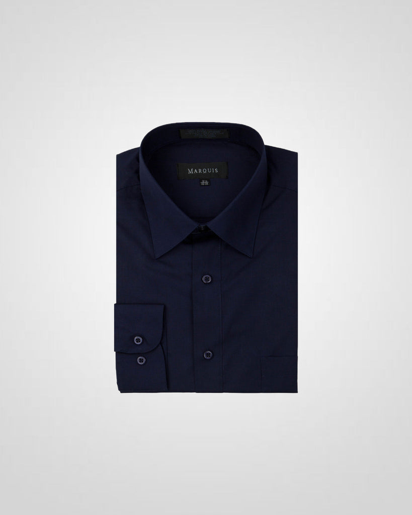 MARQUIS MEN'S SOLID BLACK SLIM FIT DRESS SHIRT – Quails