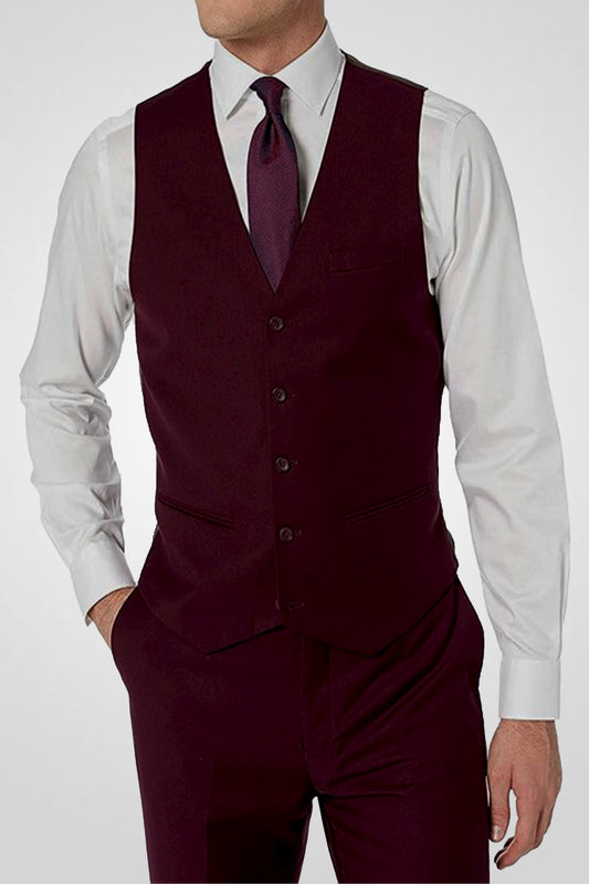 Caravelli Men'S 2 Button Burgundy ~ Wine ~ Vested Slim Fitted Maroon Suit